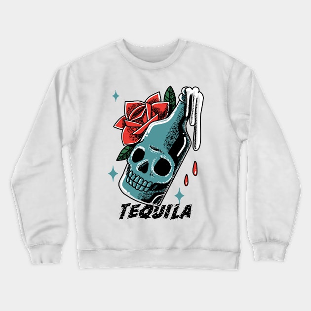 Colourful Tequila and Rose Tattoo Artwork Crewneck Sweatshirt by New East 